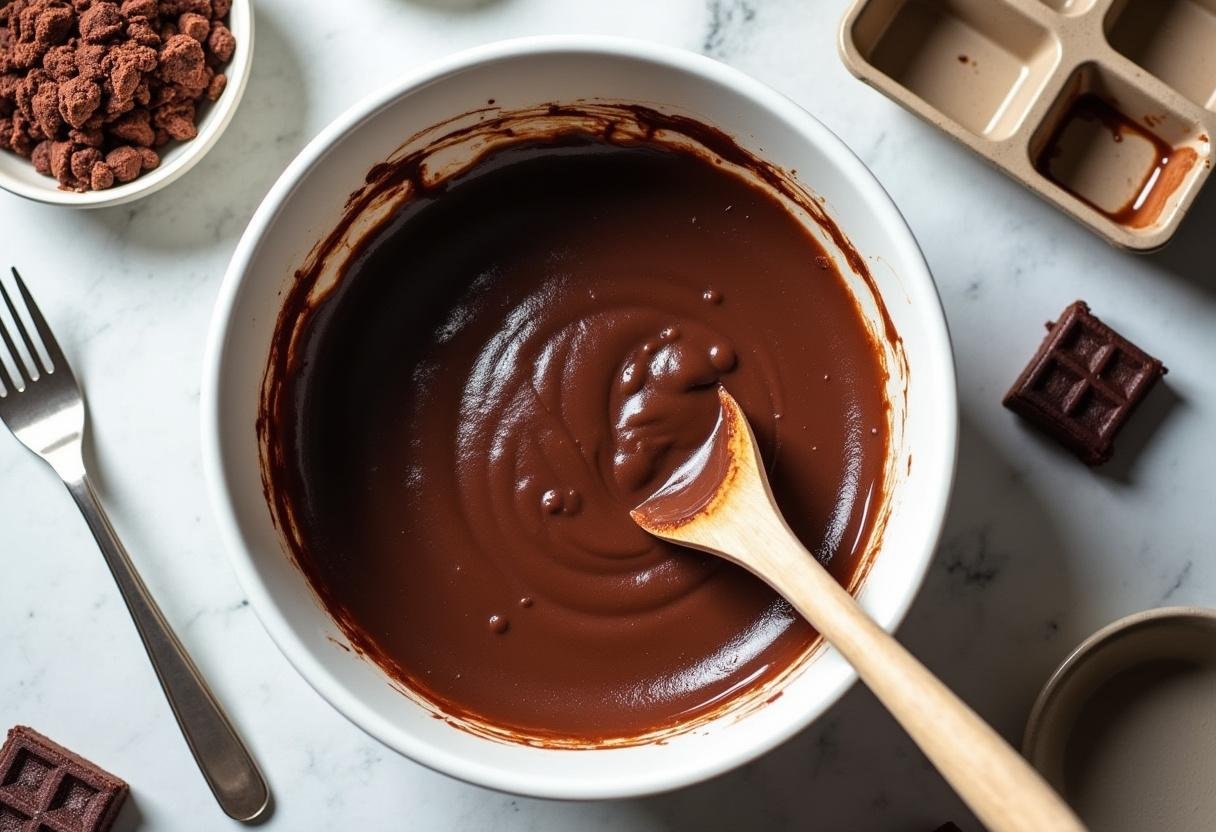 Brownie batter preparation for Ultimate Salted Caramel Brownie Bars.