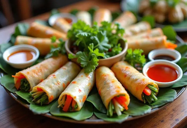 Assorted Vegetable Spring Rolls on a platter, perfect for sharing at parties or gatherings.