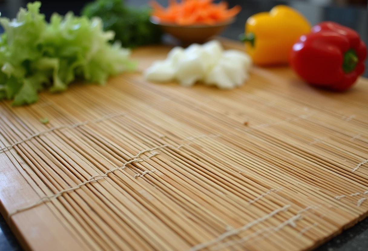 Fresh vegetables prepared for making Vegetable Spring Rolls, including lettuce, carrots, and bell peppers.