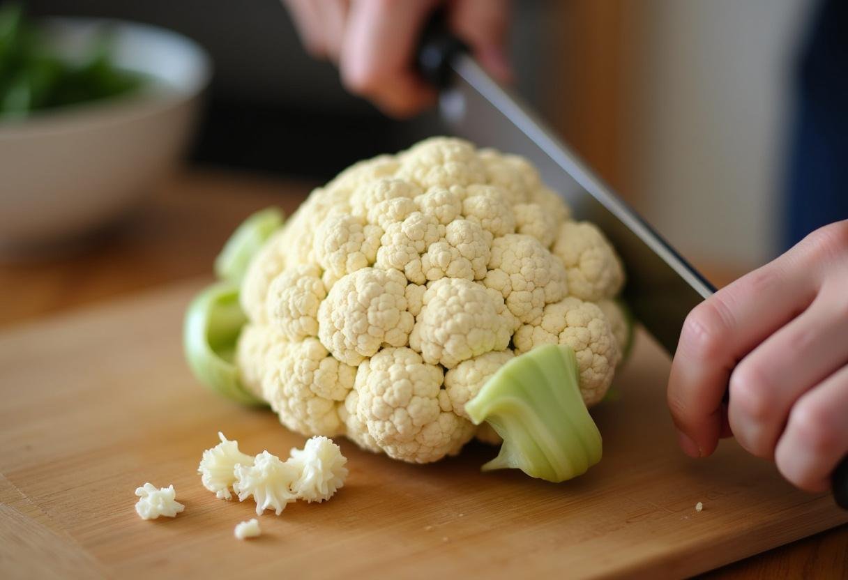 Fresh cauliflower florets being prepared for Zesty Taco Seasoned Roasted Cauliflower.