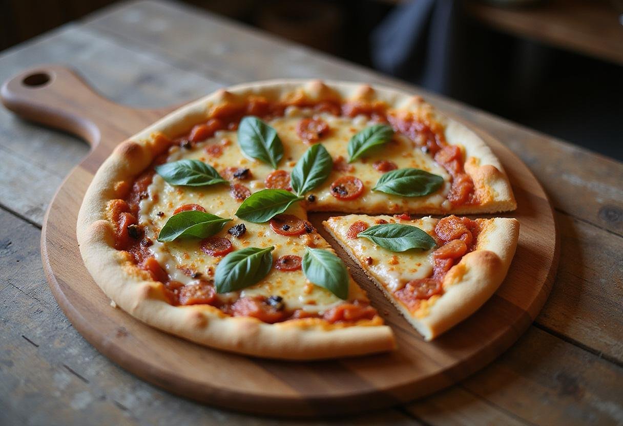 Serving A and G's Gourmet Pizza, a delicious and visually appealing pizza ready to be enjoyed.