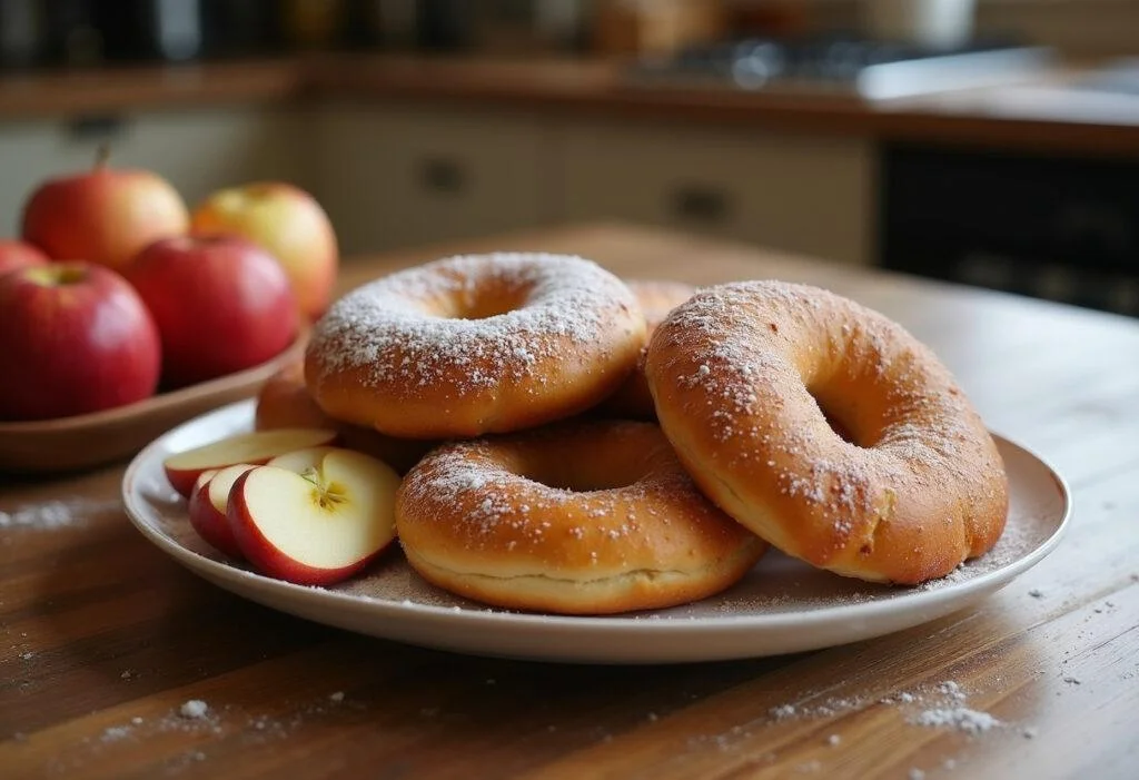 Delicious freshly baked apple bagels served on a plate, showcasing the final delicious result of the apple bagel recipe.