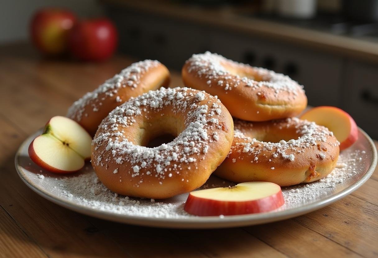 Delicious freshly baked apple bagels served on a plate, showcasing the final delicious result of the apple bagel recipe.