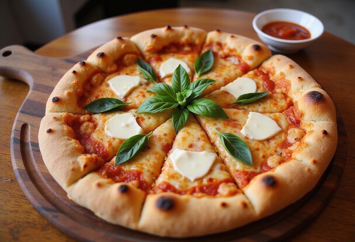 Final presentation of BC St. Ignace pizza, freshly baked and served with garnishes, perfect for enjoying a slice.