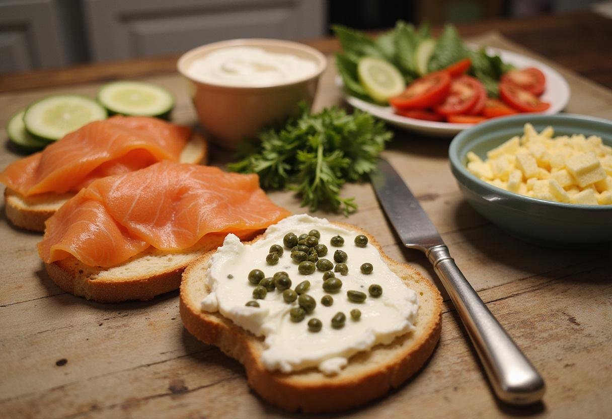 Delicious toppings for bagel boxes displayed on a table, highlighting the variety of flavors available for filling bagels.