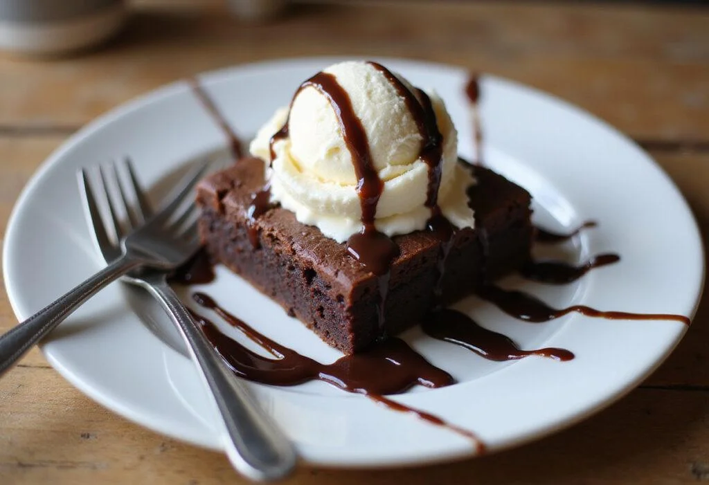 Enjoying a decadent black bean brownie batter treat served with ice cream, perfect for a guilt-free dessert indulgence.