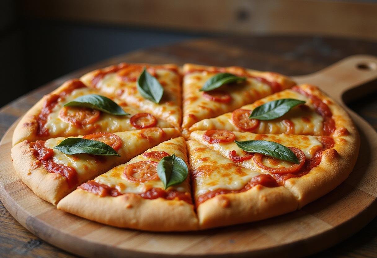 Final display of a perfectly baked Blaze Pizza, showcasing its vibrant toppings and crispy crust, ideal from the Blaze Pizza menu.