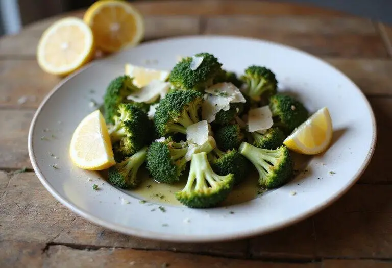 The final presentation of Broccoli Crowns Delight, a healthy and delicious roasted broccoli dish, beautifully garnished and ready to be served.