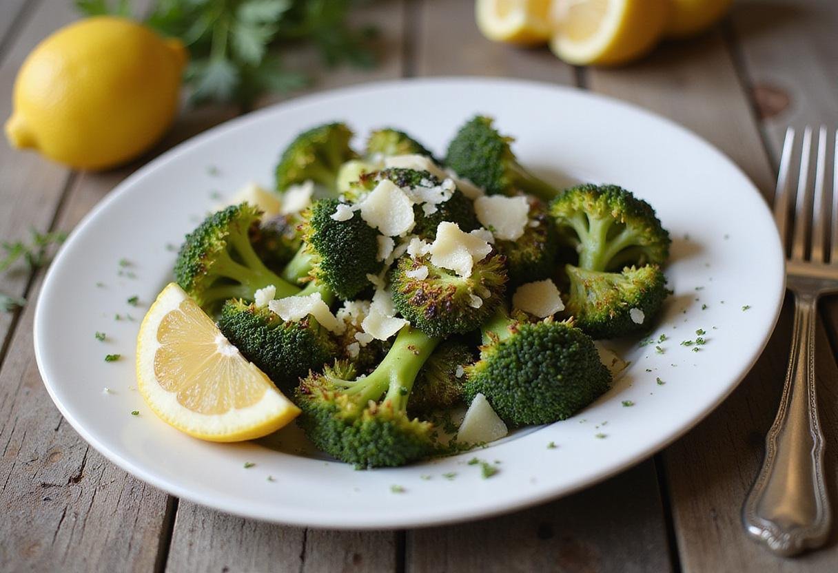 The final presentation of Broccoli Crowns Delight, a healthy and delicious roasted broccoli dish, beautifully garnished and ready to be served.