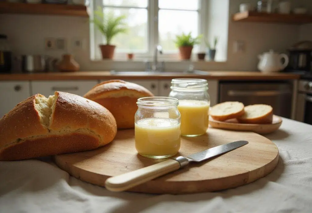 Butter Nutrition Label final display with a jar of butter next to freshly baked bread, highlighting its deliciousness.
