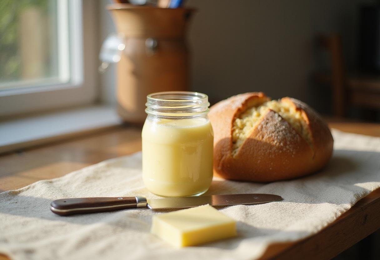 Butter Nutrition Label final display with a jar of butter next to freshly baked bread, highlighting its deliciousness.