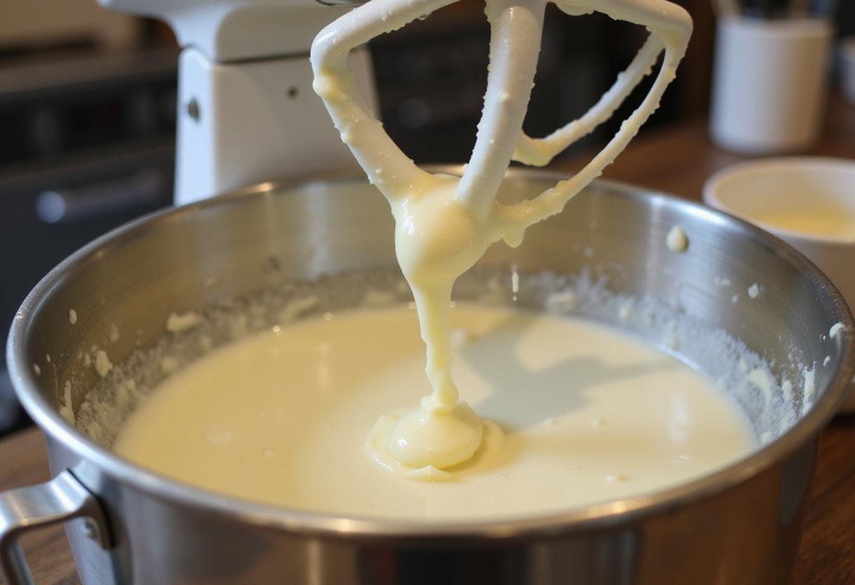 Butter Nutrition Label mixing process in a stand mixer, transforming cream into butter with buttermilk splashing.