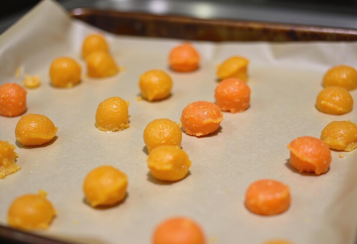 Placing butter rum lifesavers treats onto a baking sheet ready for cooling, demonstrating the colorful and fun candy treats.