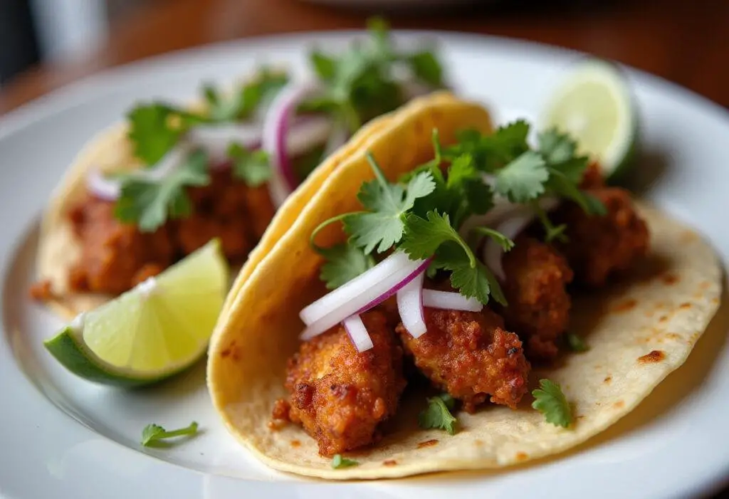 Delicious chicken birria tacos served with fresh garnishes, showcasing the final result of chicken birria tacos recipe.