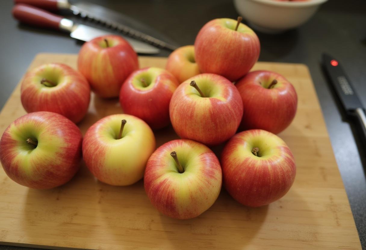 Fresh apples prepared for making cinnamon apple chips.