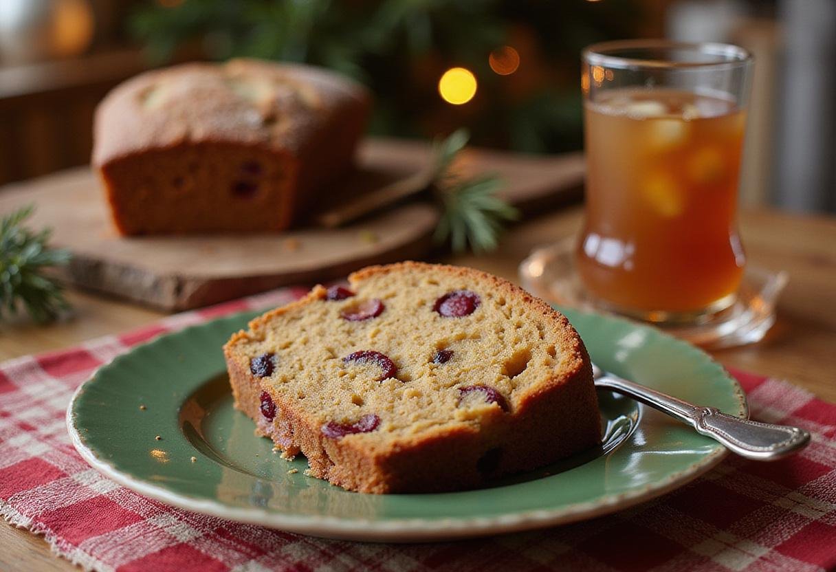Serving a slice of classic homemade fruitcake in a festive setting, representing the delightful fruitcake recipe perfect for celebrations.