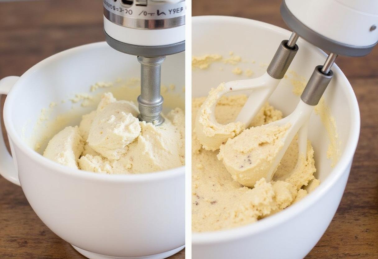 Mixing cocoa butter cream until fluffy and light in consistency for a rich and delicious finish.