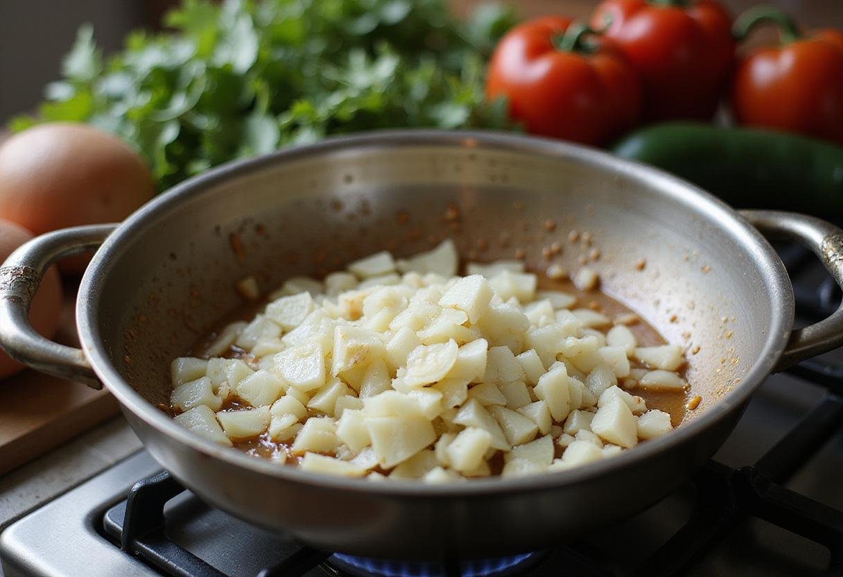 Sautéing onions and garlic for creamy mushroom alternative soup with fresh ingredients in a cozy kitchen.