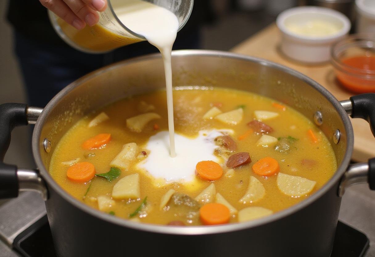 Blending the ingredients to create a velvety smooth creamy mushroom alternative soup in a well-equipped kitchen.