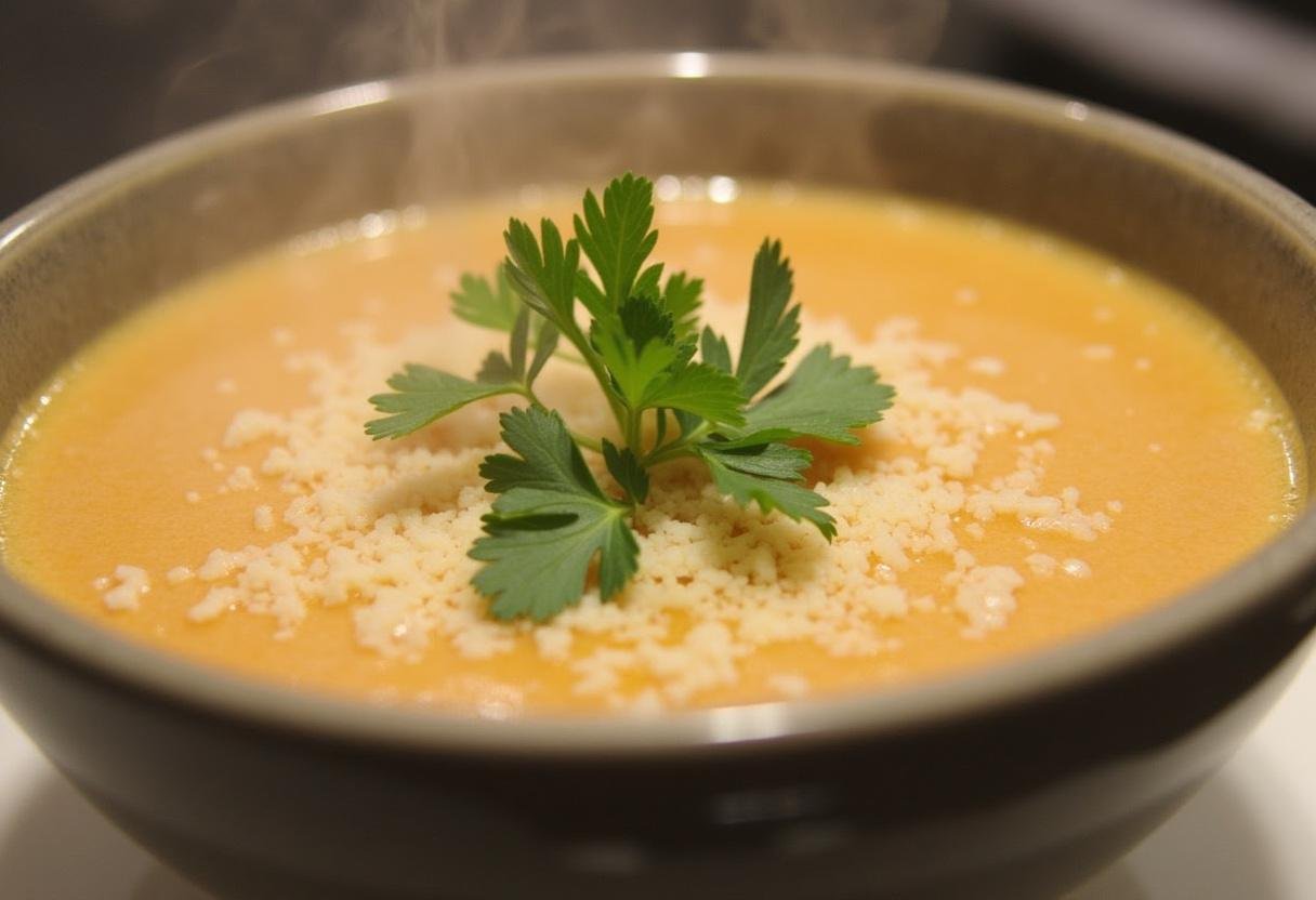 Deliciously served Creamy Sausage Parmesan Delight in a bowl, showcasing creamy Parmesan Italian sausage soup with garnish.