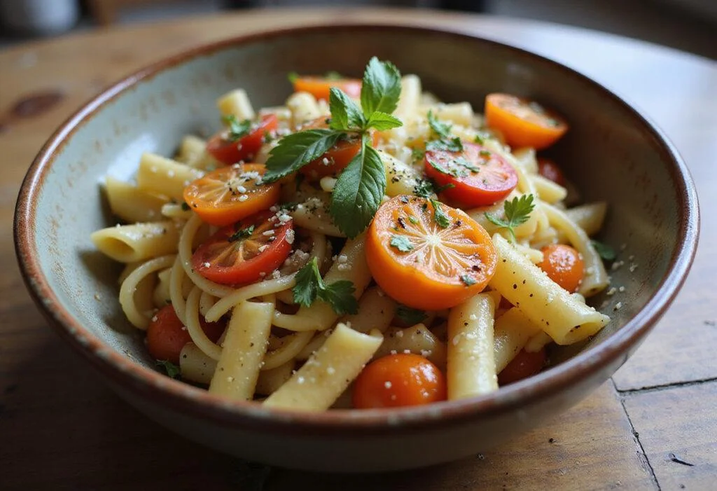 Final presentation of a delicious ditalini pasta comfort bowl, showcasing the ultimate comfort food from ditalini recipes.