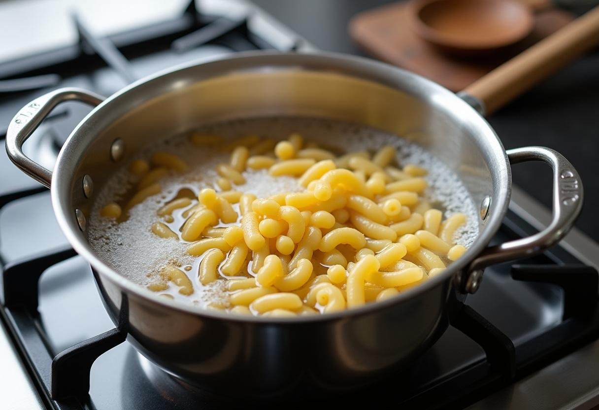 Preparing to cook ditalini pasta in a boiling pot of water, showcasing essential ditalini recipe steps.