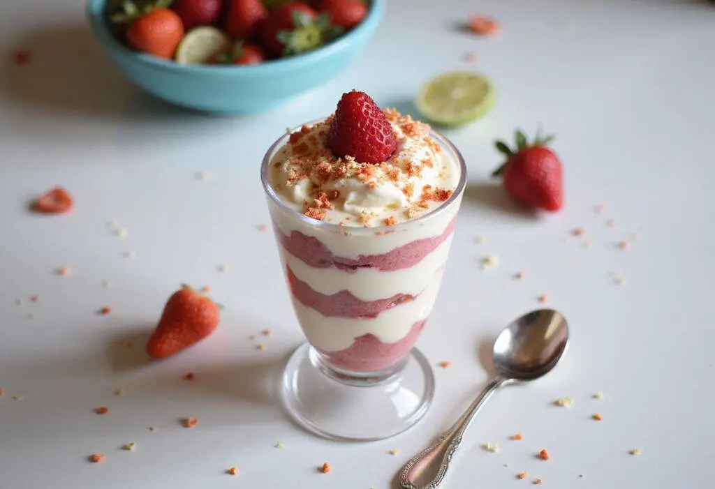 A stunning display of Dreamy Frozen Yogurt Paradise in a tall glass, featuring an assortment of colorful toppings for a delightful dessert experience.