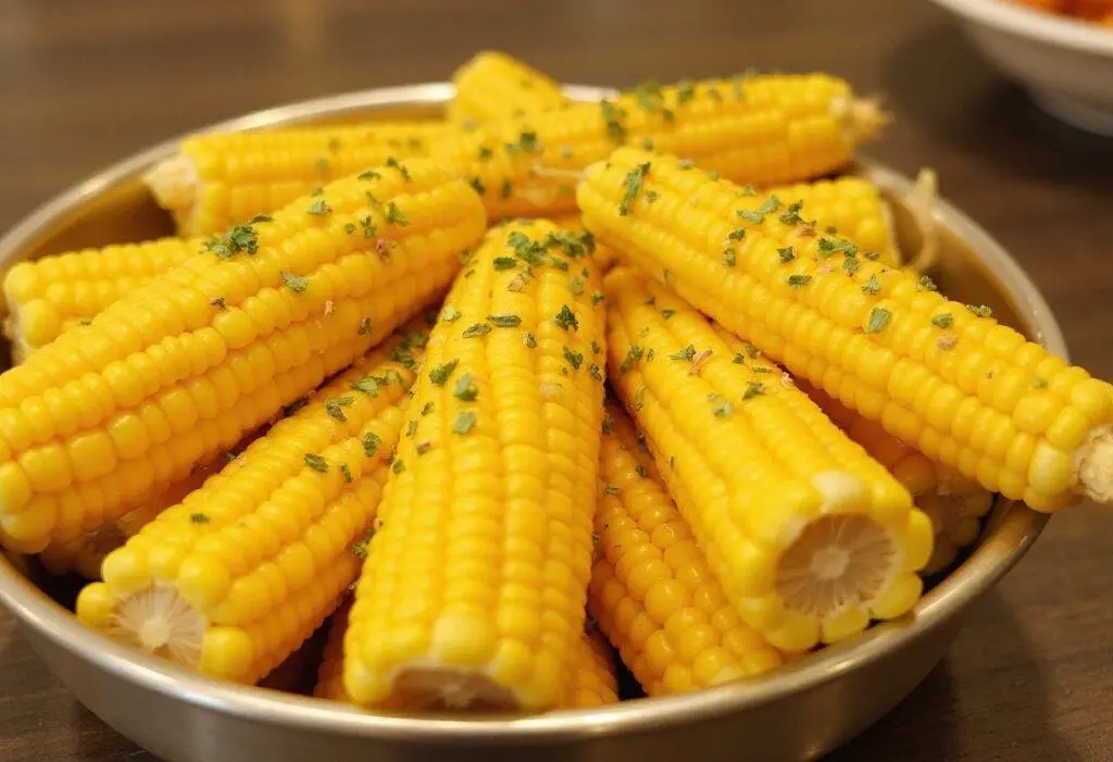 Final presentation of sweet corn elegance, vibrant yellow corn dish, showcasing delicious, preserved sweet corn.