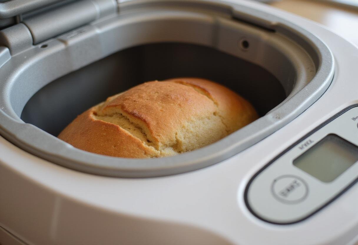 Setting up a bread machine for easy bread recipes, highlighting the closed lid and control settings for perfect bread baking.