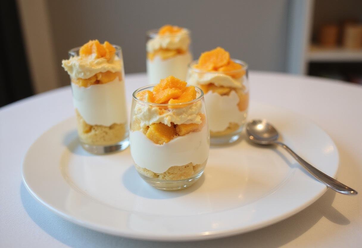 Final presentation of Ethereal Ghost Orange Cream in stylish glasses, perfect for showcasing this creamy dessert in a serene dining setting.
