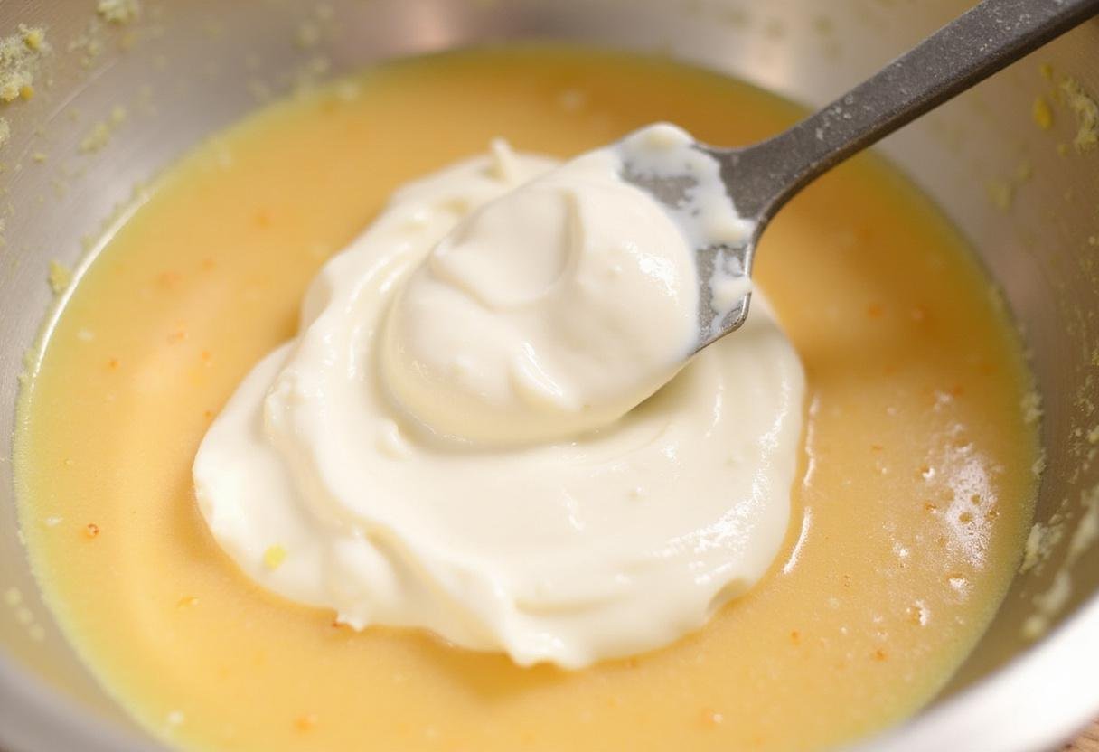 Combining whipped cream with orange mixture for Ethereal Ghost Orange Cream, showing the gentle folding technique for a smooth blend.