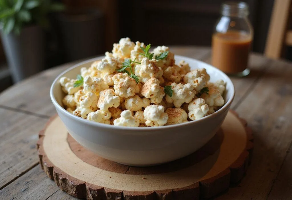 Delicious popcorn served with homemade savory seasoning mix, perfect for movie nights.