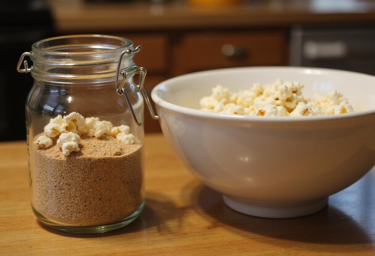 Storing flavorful popcorn seasonings in a jar, ready to be used for tasty popcorn.