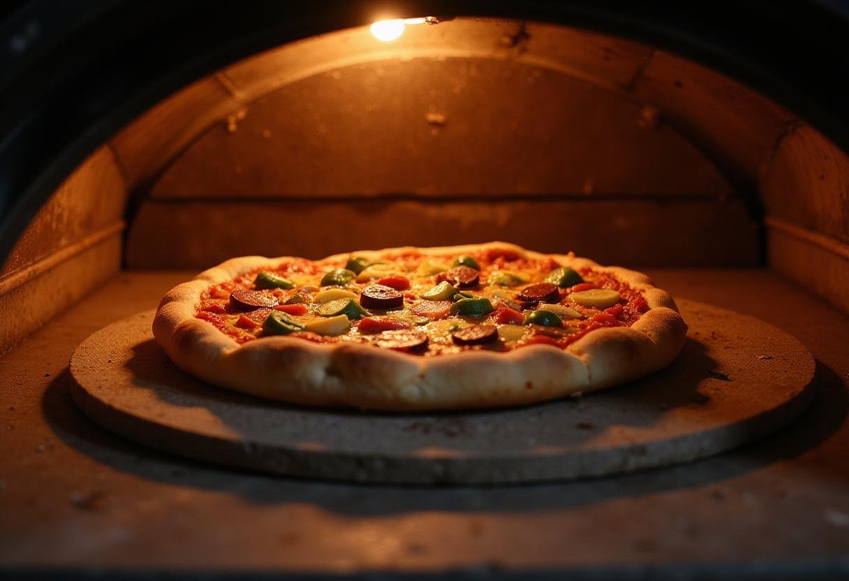 Placing Gary's Pizza special into the oven for baking, capturing the excitement of pizza making.