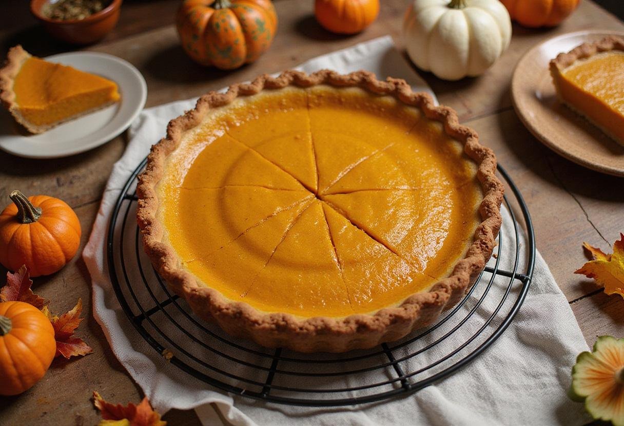 deliciously baked Grandma's classic pumpkin pie displayed beautifully for serving, showcasing the final result of an easy pumpkin pie recipe.