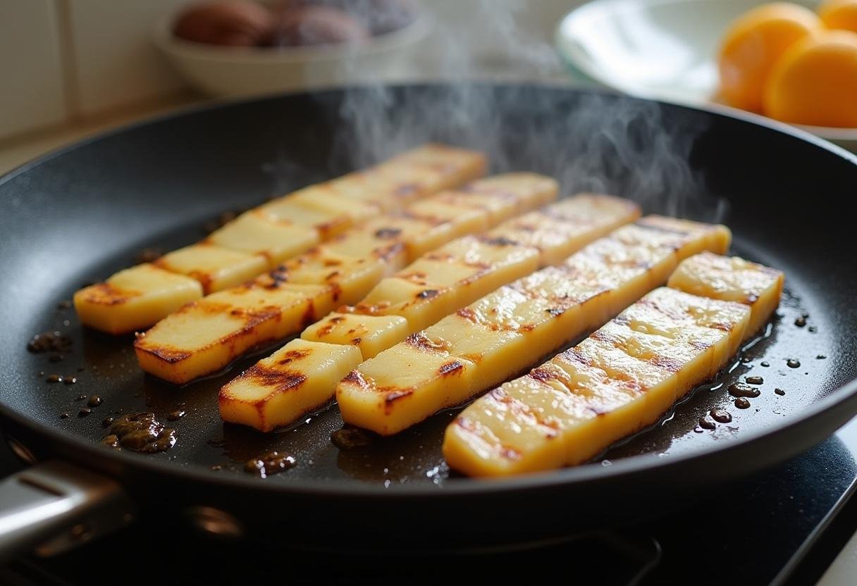 Grilling halloumi cheese slices for a delicious Grilled Halloumi Salad.