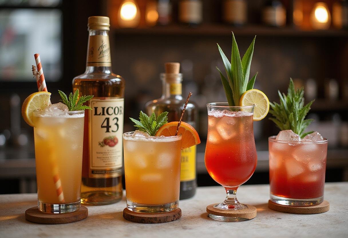 Indulge in a vibrant display of Licor 43 cocktails showcasing amazing Licor 43 recipes, perfect for entertaining or enjoying at home.