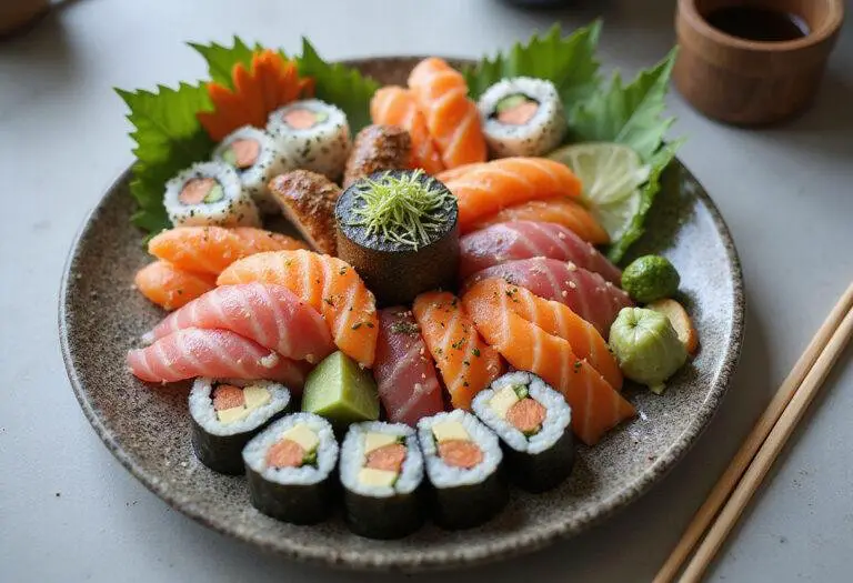 Artfully presented final result of Love's Premium Sushi Menu featuring an assortment of sushi and sashimi on a platter.