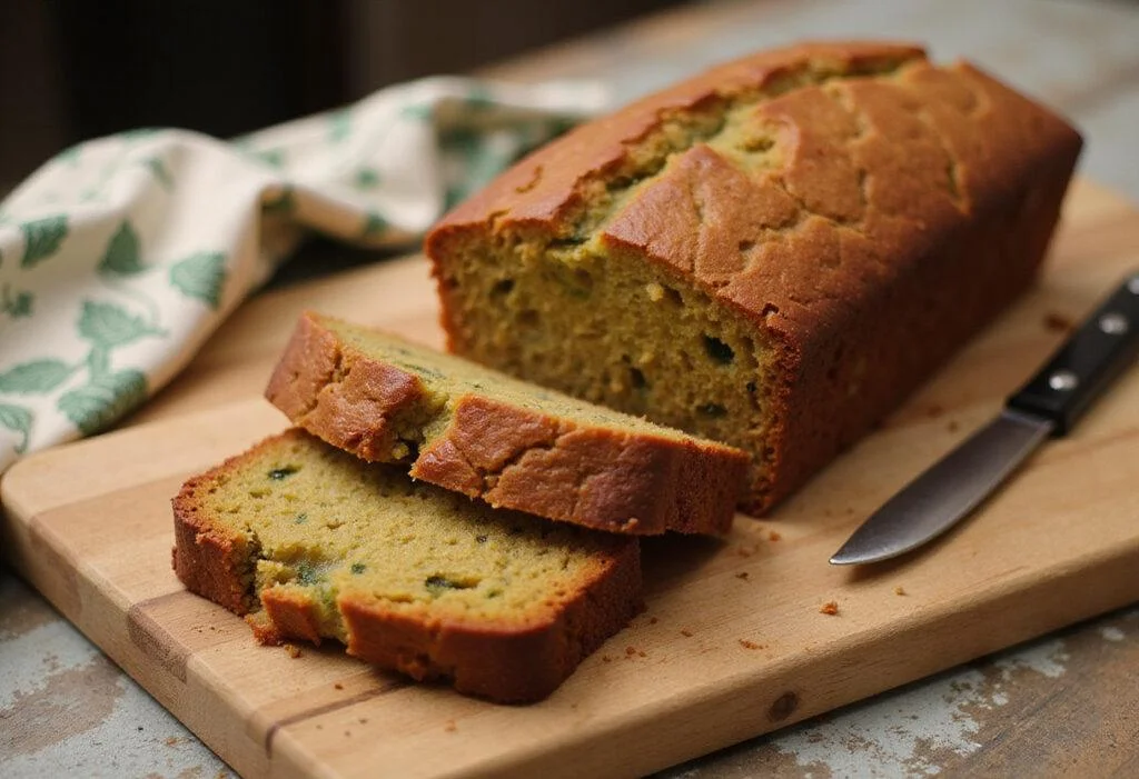 Delicious moist zucchini bread served on a wooden board, perfect for enjoying a homemade treat.