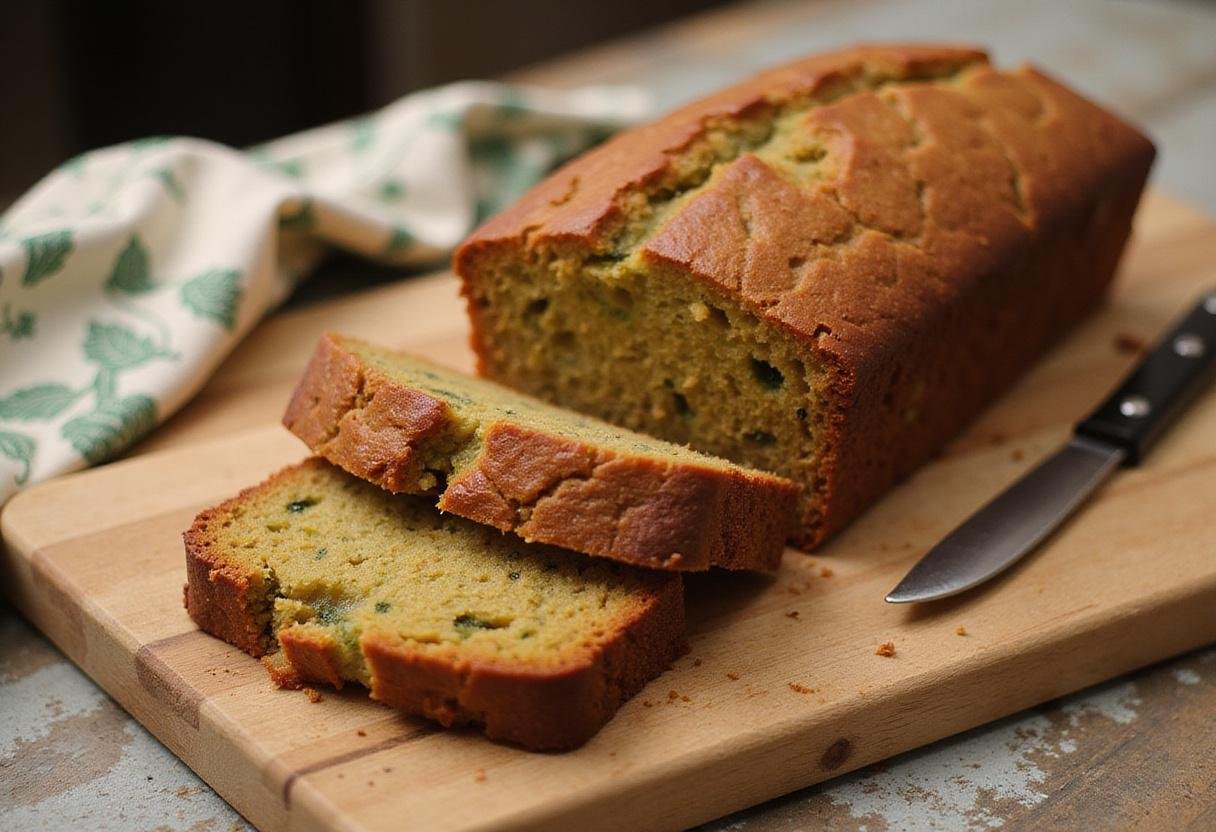 Delicious moist zucchini bread served on a wooden board, perfect for enjoying a homemade treat.