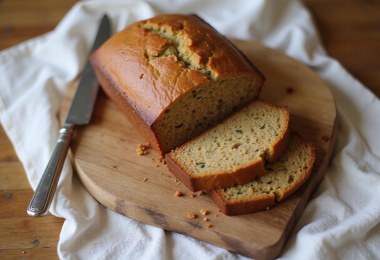Delicious moist zucchini bread served on a wooden board, perfect for enjoying a homemade treat.