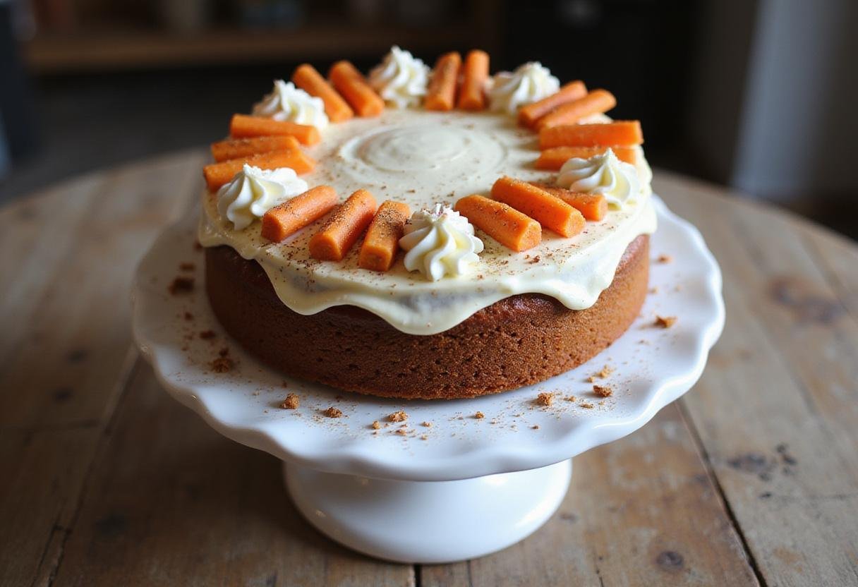 Stunningly presented moist spiced delight carrot cake with cream cheese frosting, showcasing a delicious carrot cake recipe.