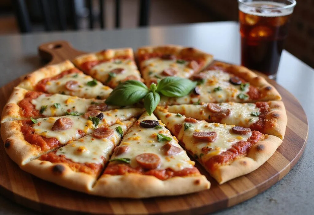 Final presentation of Mountain Mike's Supreme Pizza, highlighting the mouthwatering experience from the mike's pizza menu.