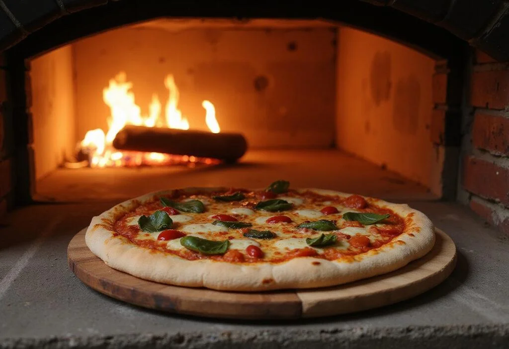 Deliciously cooked New Haven pizza on a rustic cutting board, showcasing the vibrant flavors and textures of the New Haven pizza place menu.