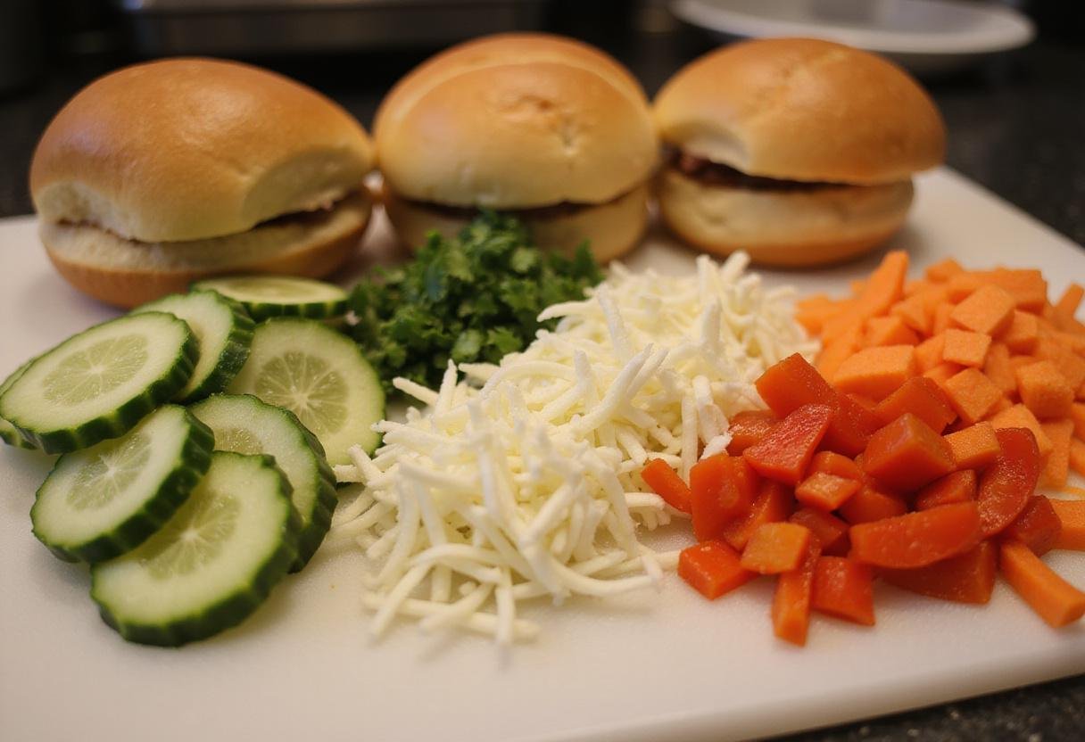 Fresh ingredients for Nutritious Hawaiian Roll Delights, showcasing vibrant vegetables and Hawaiian rolls, perfect for a healthy snack.