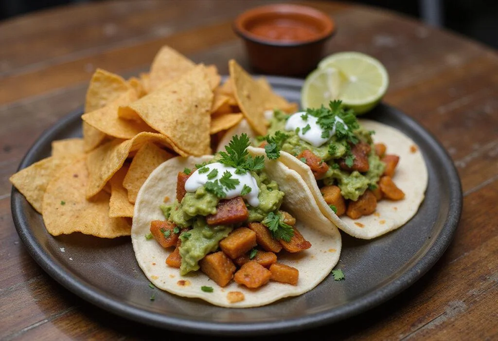 Beautifully presented Oscar's delicious street tacos with toppings, perfect for any taco lover.