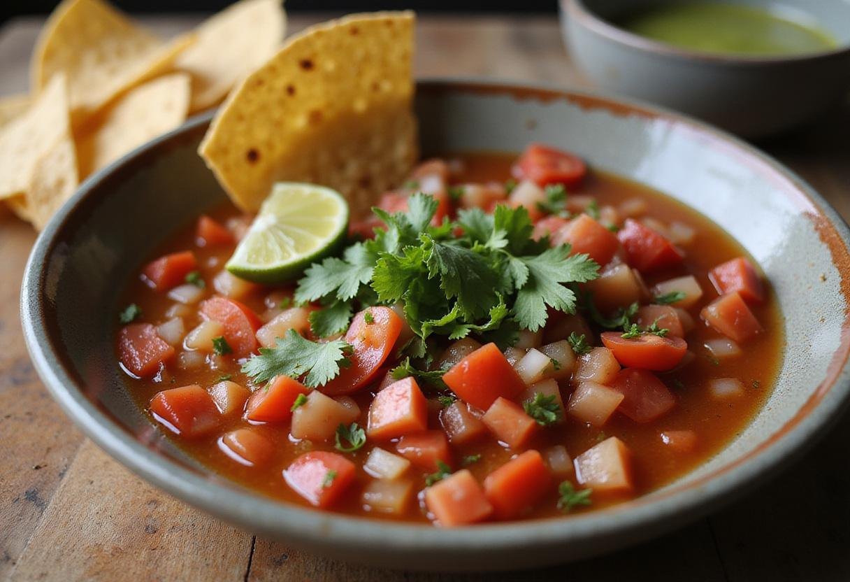 Fresh salsa preparation for Oscar's tacos, highlighting the zest and colorful ingredients.