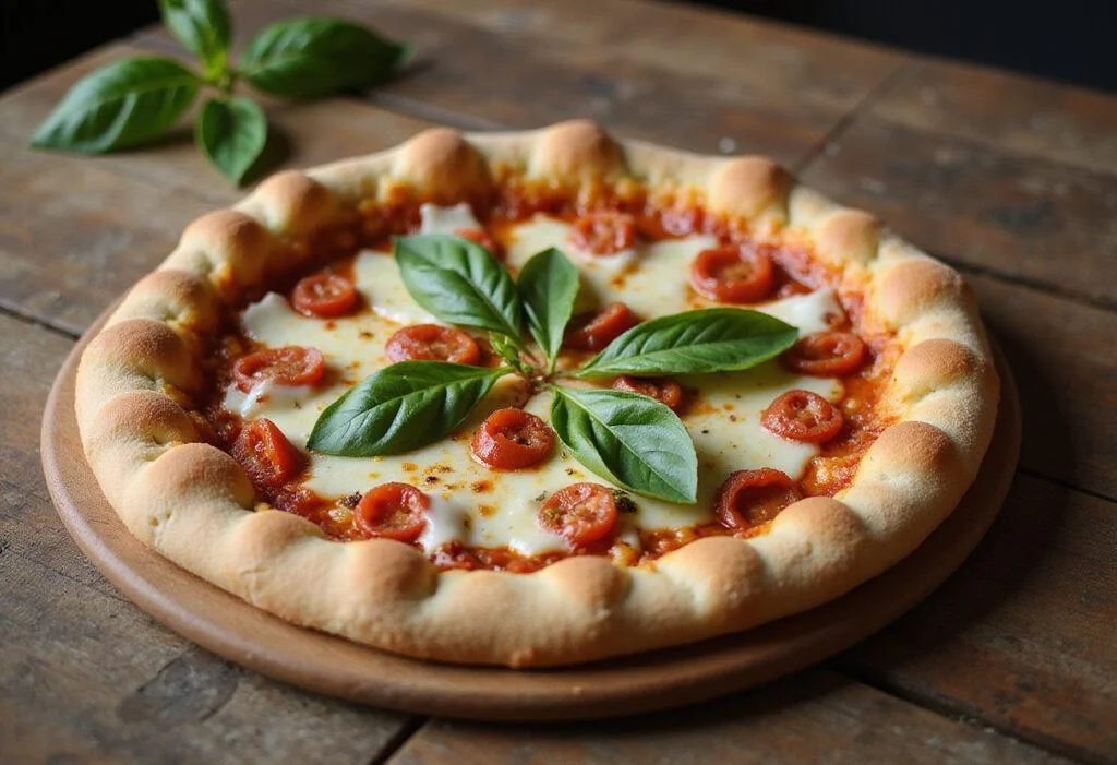 The final result of Pat's Famous Pizza in Ellsworth, featuring a mouth-watering homemade pizza with a crispy crust and fresh toppings.