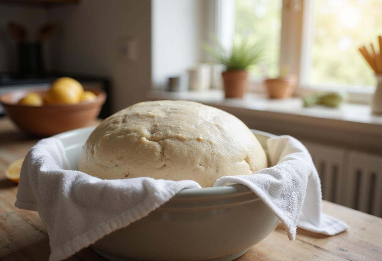 Dough rising for Pat's Famous Pizza in Ellsworth, showcasing the perfect fermentation for a fluffy crust.