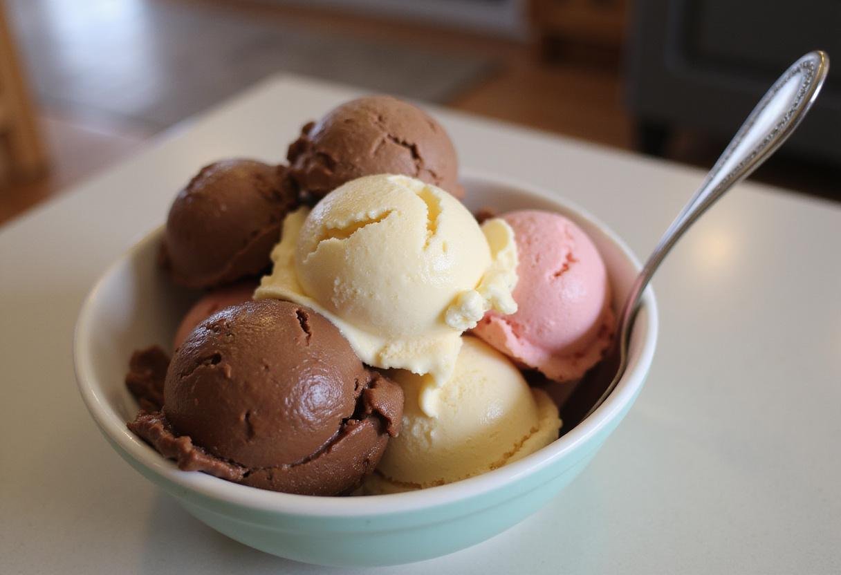 Delicious ice cream cups preparation with chocolate, vanilla, and strawberry flavors for perfect summer desserts.